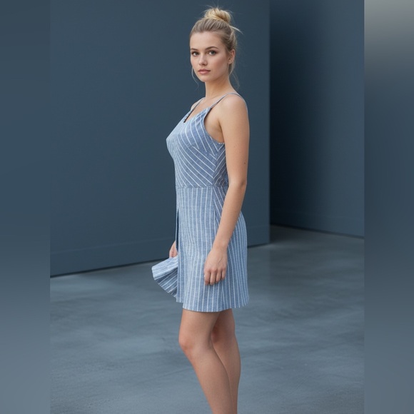 J. Crew Blue chevron peak a boo back and White Striped Midi Dress - Picture 2 of 15